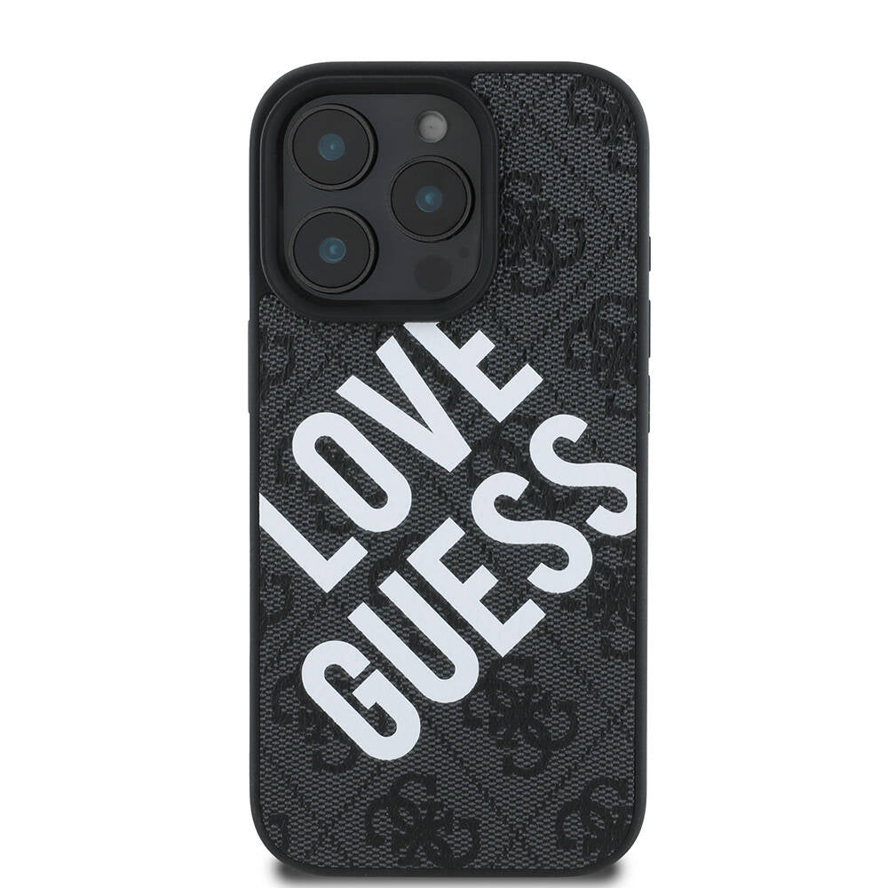 Apple iPhone 16 Pro Kılıf Guess Orjinal Lisanslı Big Love Guess Kapak Siyah