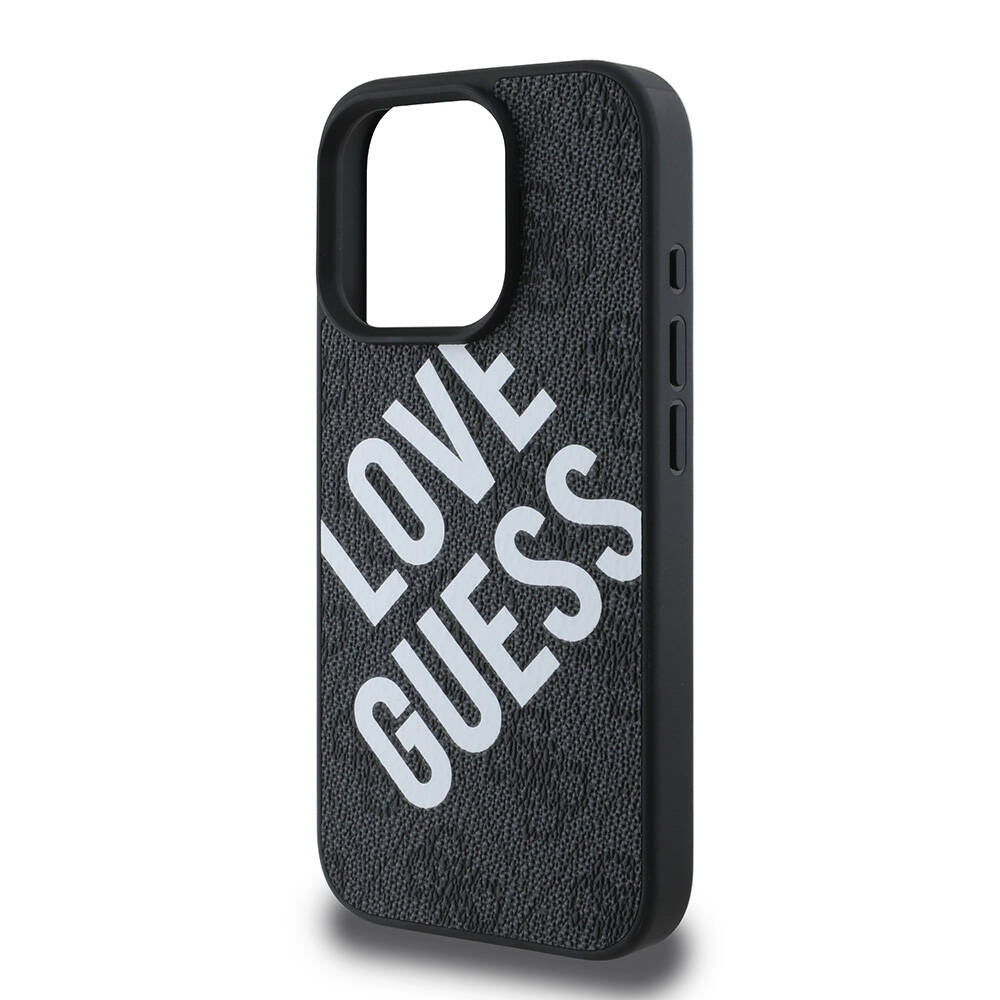 Apple iPhone 16 Pro Kılıf Guess Orjinal Lisanslı Big Love Guess Kapak Siyah