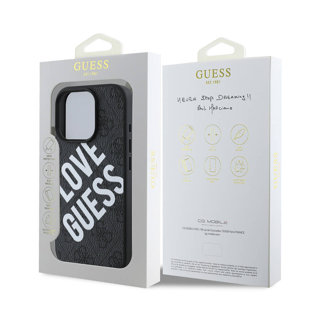 Apple iPhone 16 Pro Kılıf Guess Orjinal Lisanslı Big Love Guess Kapak Siyah