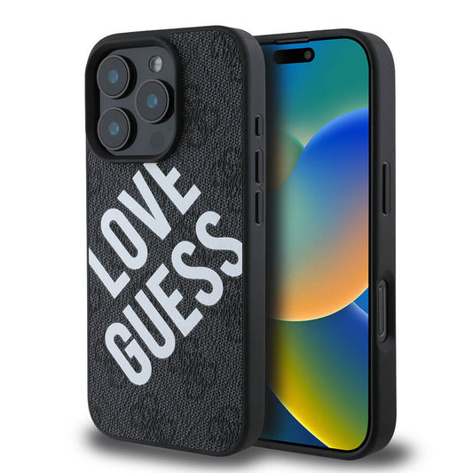 Apple iPhone 16 Pro Kılıf Guess Orjinal Lisanslı Big Love Guess Kapak Siyah