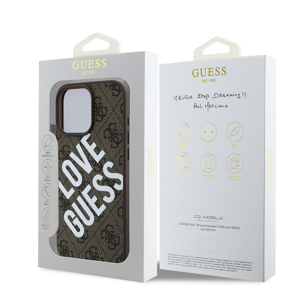 Apple iPhone 16 Pro Kılıf Guess Orjinal Lisanslı Big Love Guess Kapak Kahverengi