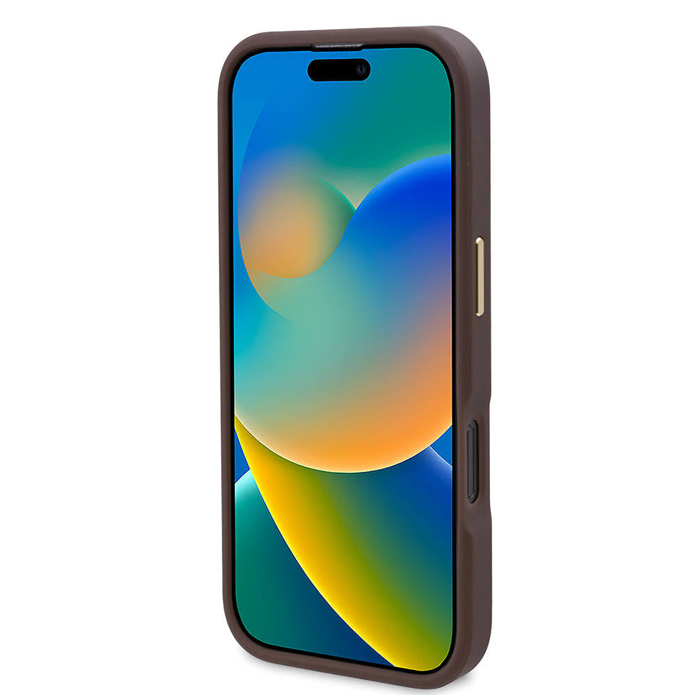 Apple iPhone 16 Pro Kılıf Guess Orjinal Lisanslı Magsafe Şarj Özellikli 4G Desenli PU Metal Plaka Klasik Logolu Kapak Pembe