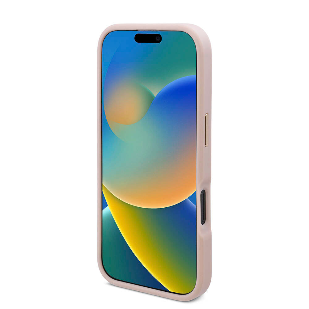 Apple iPhone 16 Pro Kılıf Guess Orjinal Lisanslı Magsafe Şarj Özellikli 4G Desenli PU Metal Plaka Klasik Logolu Kapak Pembe