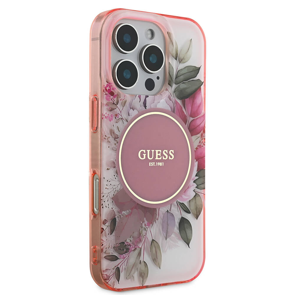 Apple iPhone 16 Pro Kılıf Guess Orjinal Lisanslı Magsafe Şarj Özellikli Flower Tonal Circle Kapak Mor