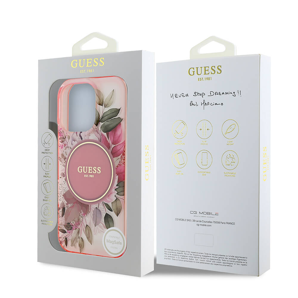 Apple iPhone 16 Pro Kılıf Guess Orjinal Lisanslı Magsafe Şarj Özellikli Flower Tonal Circle Kapak Mor