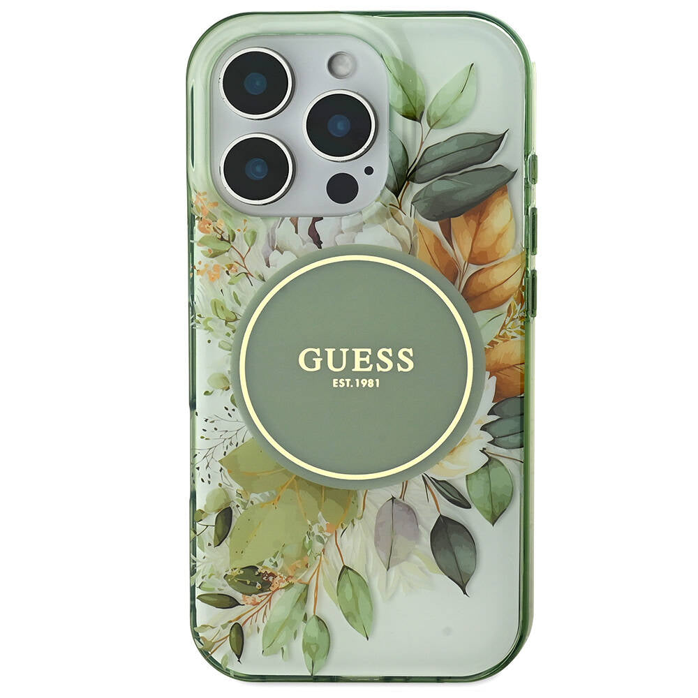 Apple iPhone 16 Pro Kılıf Guess Orjinal Lisanslı Magsafe Şarj Özellikli Flower Tonal Circle Kapak Mor