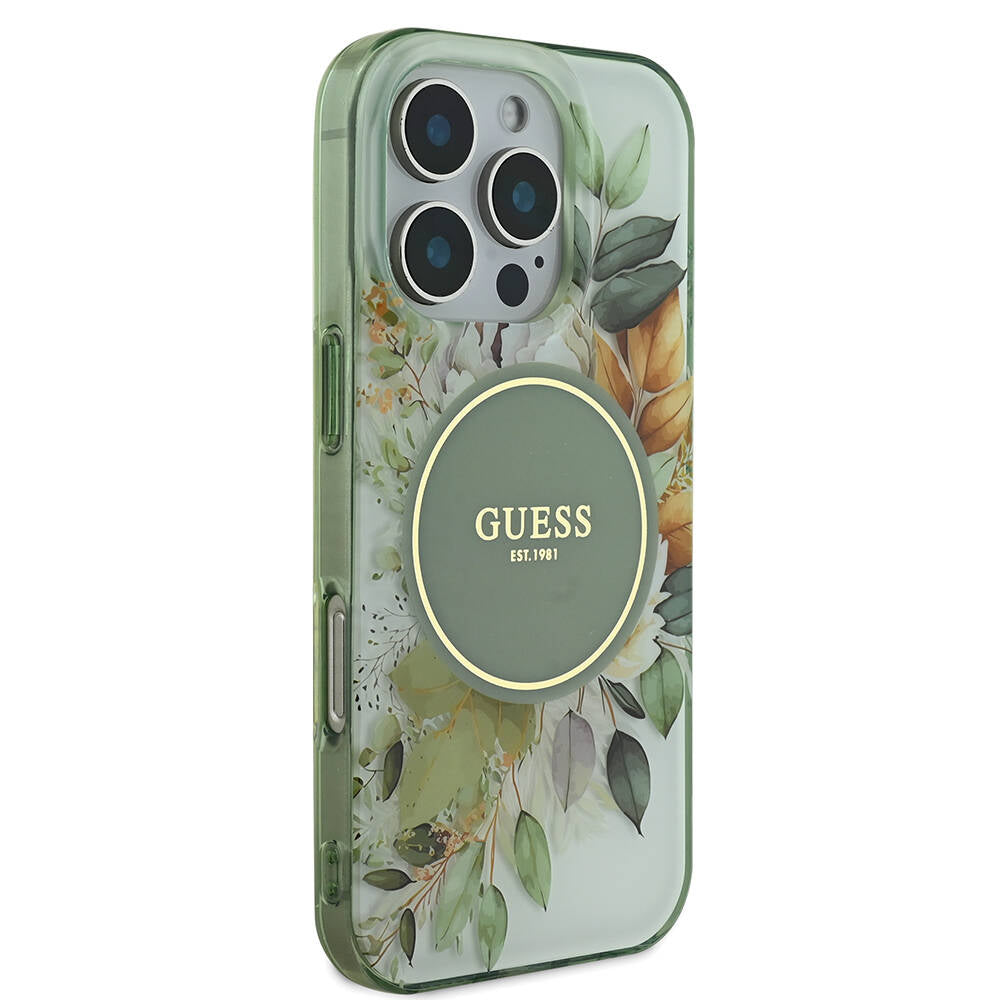 Apple iPhone 16 Pro Kılıf Guess Orjinal Lisanslı Magsafe Şarj Özellikli Flower Tonal Circle Kapak Pembe