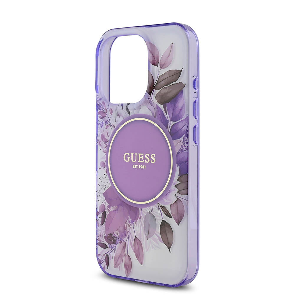 Apple iPhone 16 Pro Kılıf Guess Orjinal Lisanslı Magsafe Şarj Özellikli Flower Tonal Circle Kapak Mor
