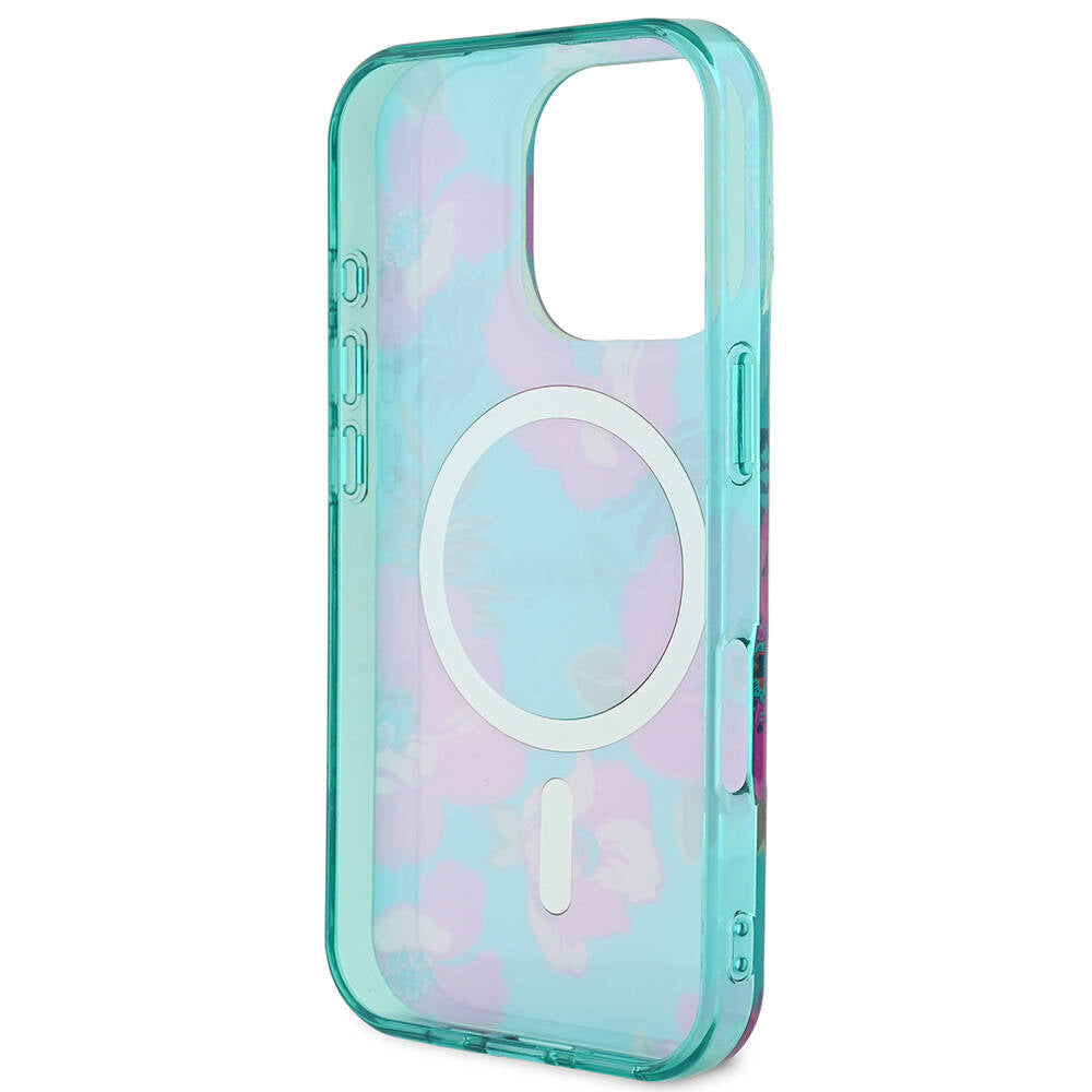 Apple iPhone 16 Pro Kılıf Guess Orjinal Lisanslı Magsafe Şarj Özellikli Flower Tone On Tone Ring Kapak Pembe
