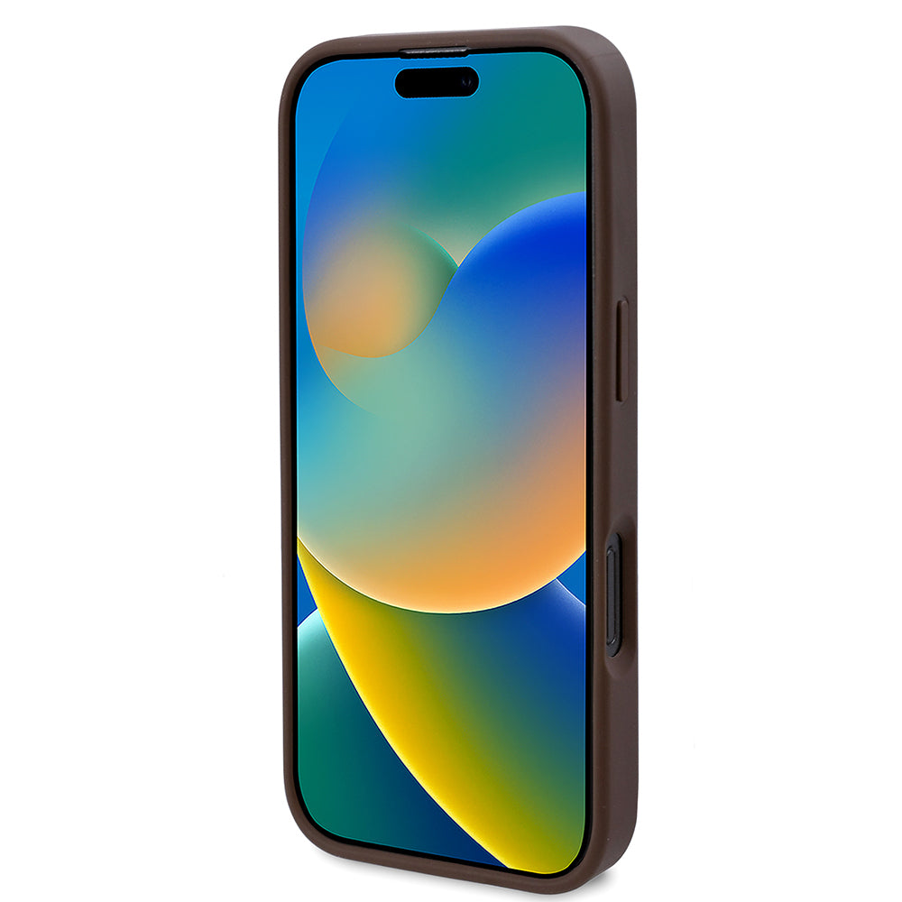 Apple iPhone 16 Pro Kılıf Guess Orjinal Lisanslı Magsafe Şarj Özellikli Gül Baskılı 4G Desenli Yazı Logolu Kapak Kahverengi