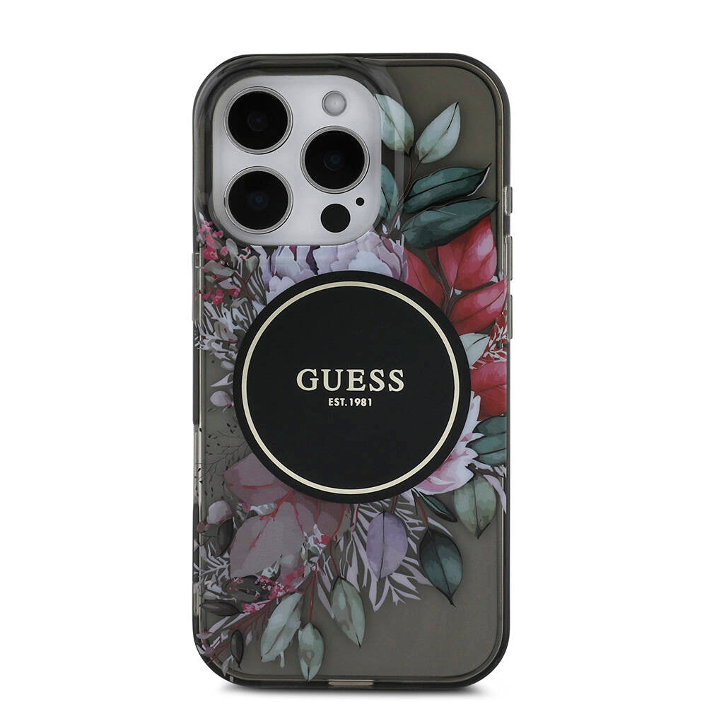Apple iPhone 16 Pro Kılıf Guess Orjinal Lisanslı Magsafe Şarj Özellikli IML Baskılı Çiçek İnci Bileklikli Kapak Yeşil