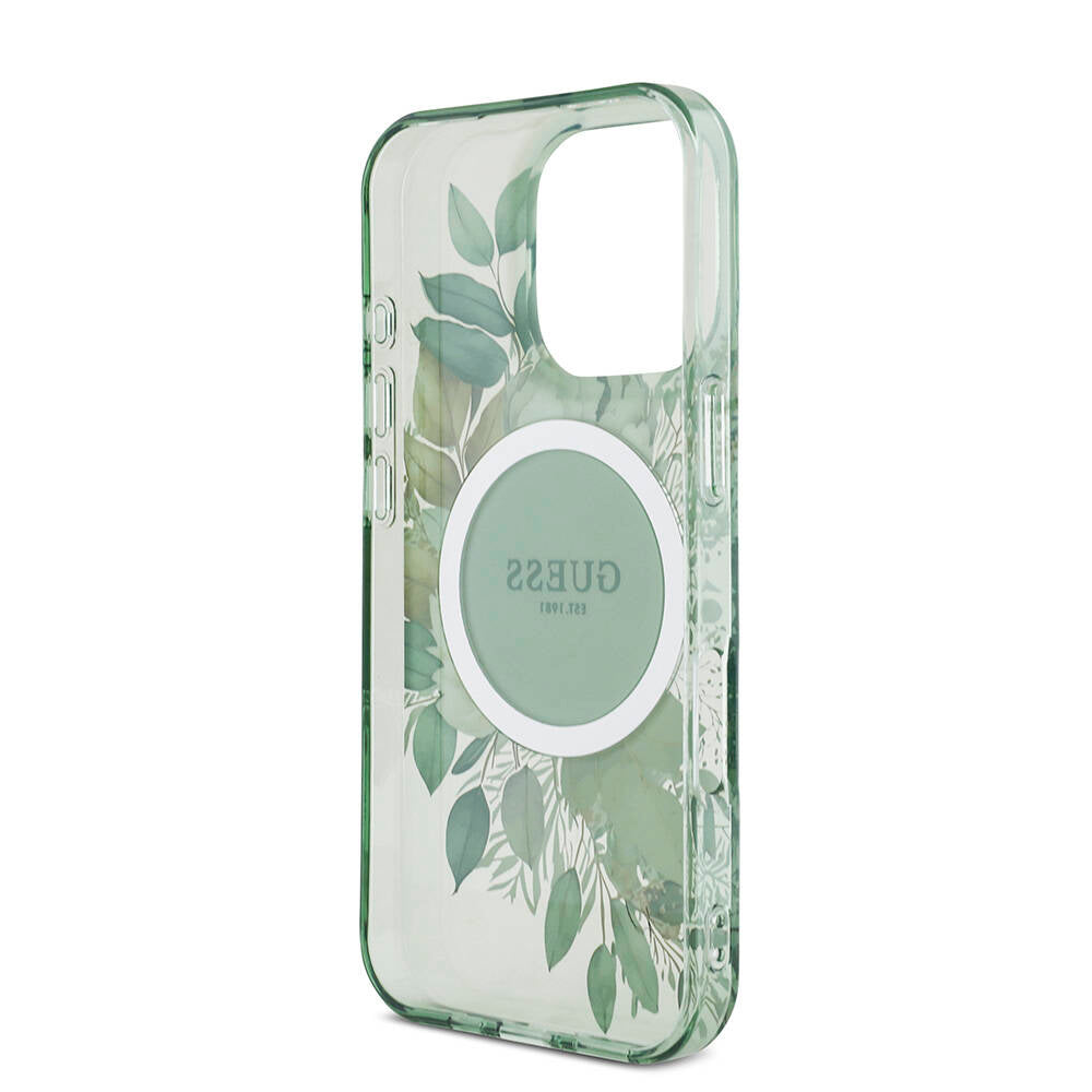 Apple iPhone 16 Pro Kılıf Guess Orjinal Lisanslı Magsafe Şarj Özellikli IML Baskılı Çiçek İnci Bileklikli Kapak Siyah