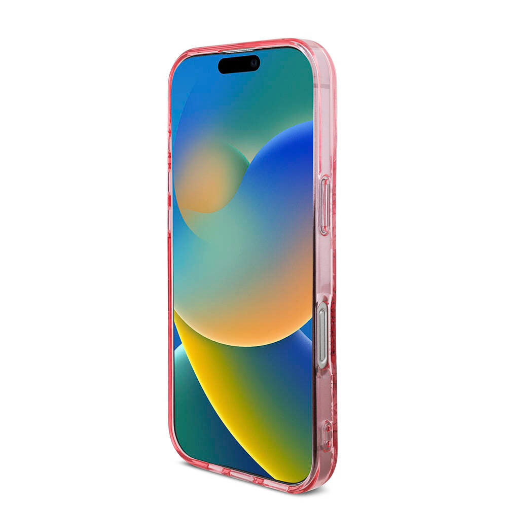 Apple iPhone 16 Pro Kılıf Guess Orjinal Lisanslı Magsafe Şarj Özellikli IML Baskılı Çiçek İnci Bileklikli Kapak Mor