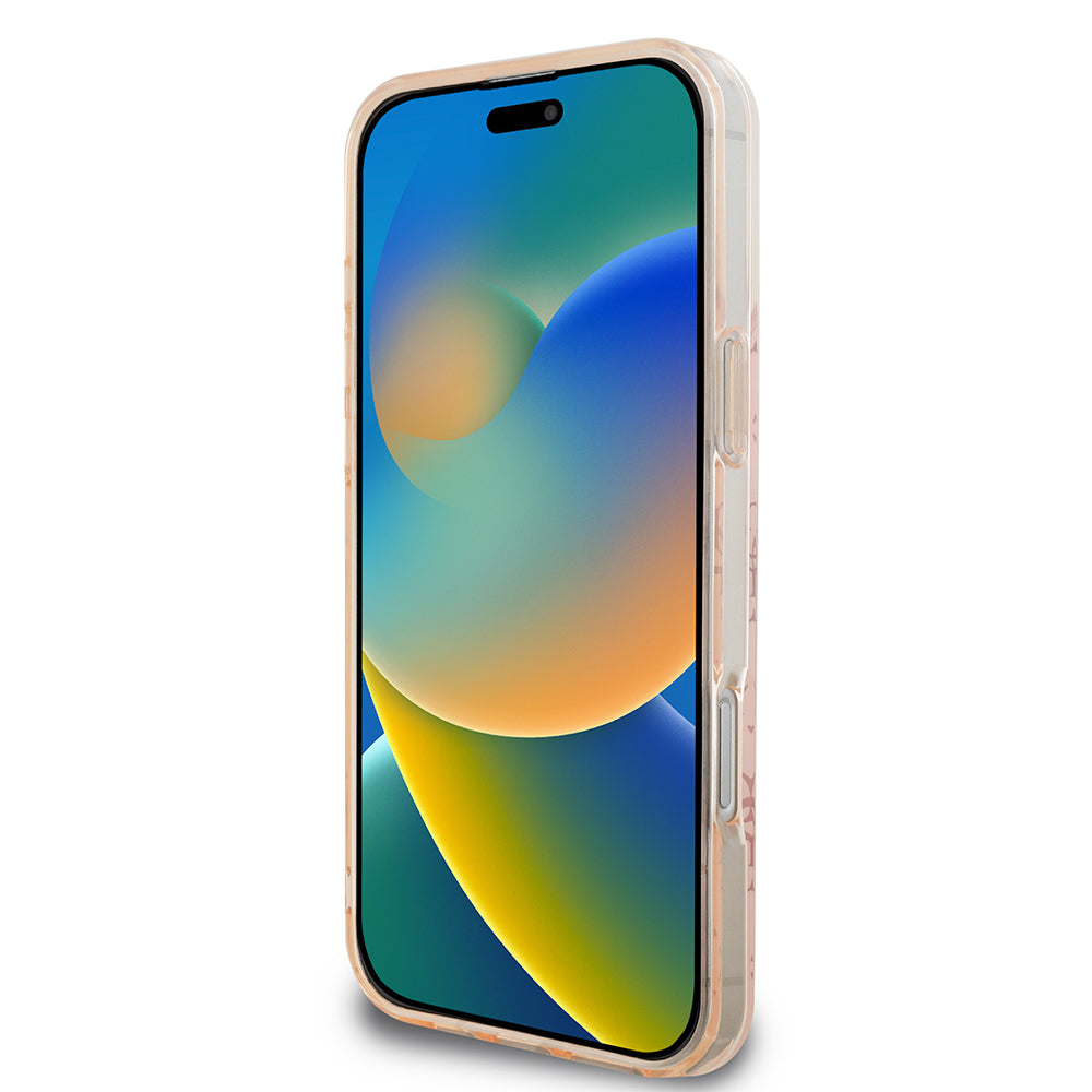 Apple iPhone 16 Pro Kılıf Guess Orjinal Lisanslı Magsafe Şarj Özellikli IML Baskılı Klasik Logolu 4G Desenli Kapak Kahverengi