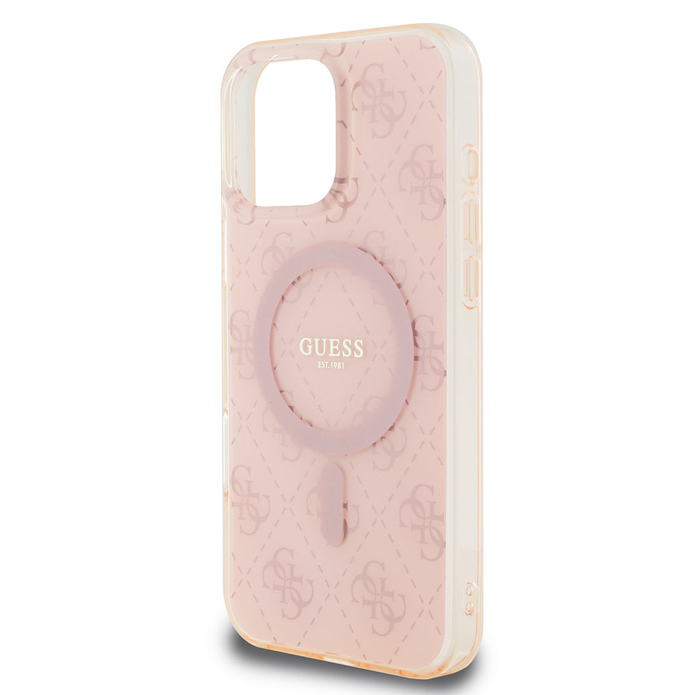 Apple iPhone 16 Pro Kılıf Guess Orjinal Lisanslı Magsafe Şarj Özellikli IML Baskılı Klasik Logolu 4G Desenli Kapak Kahverengi