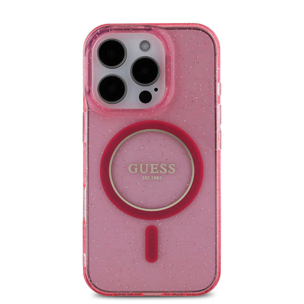 Apple iPhone 16 Pro Kılıf Guess Orjinal Lisanslı Magsafe Şarj Özellikli Simli Silikon İnci Bileklikli Kapak Şeffaf