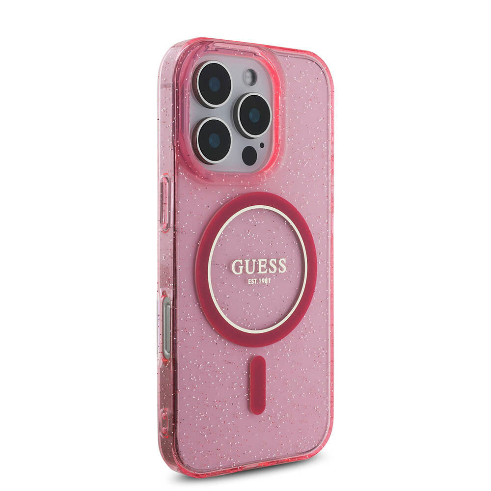 Apple iPhone 16 Pro Kılıf Guess Orjinal Lisanslı Magsafe Şarj Özellikli Simli Silikon İnci Bileklikli Kapak Şeffaf