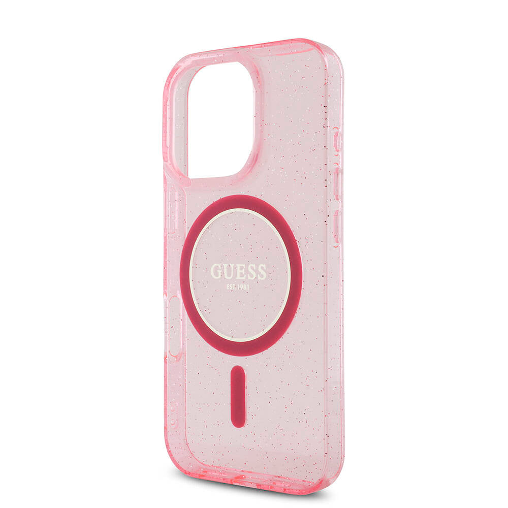 Apple iPhone 16 Pro Kılıf Guess Orjinal Lisanslı Magsafe Şarj Özellikli Simli Silikon İnci Bileklikli Kapak Siyah