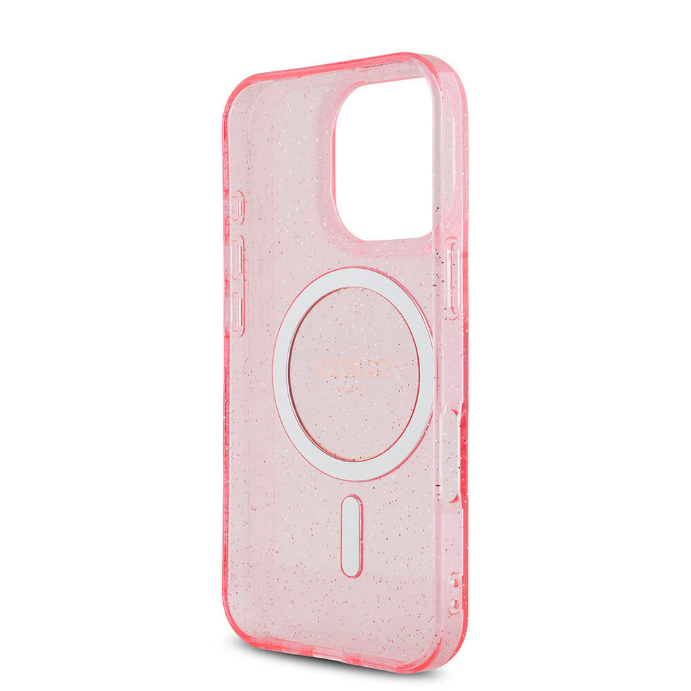 Apple iPhone 16 Pro Kılıf Guess Orjinal Lisanslı Magsafe Şarj Özellikli Simli Silikon İnci Bileklikli Kapak Siyah