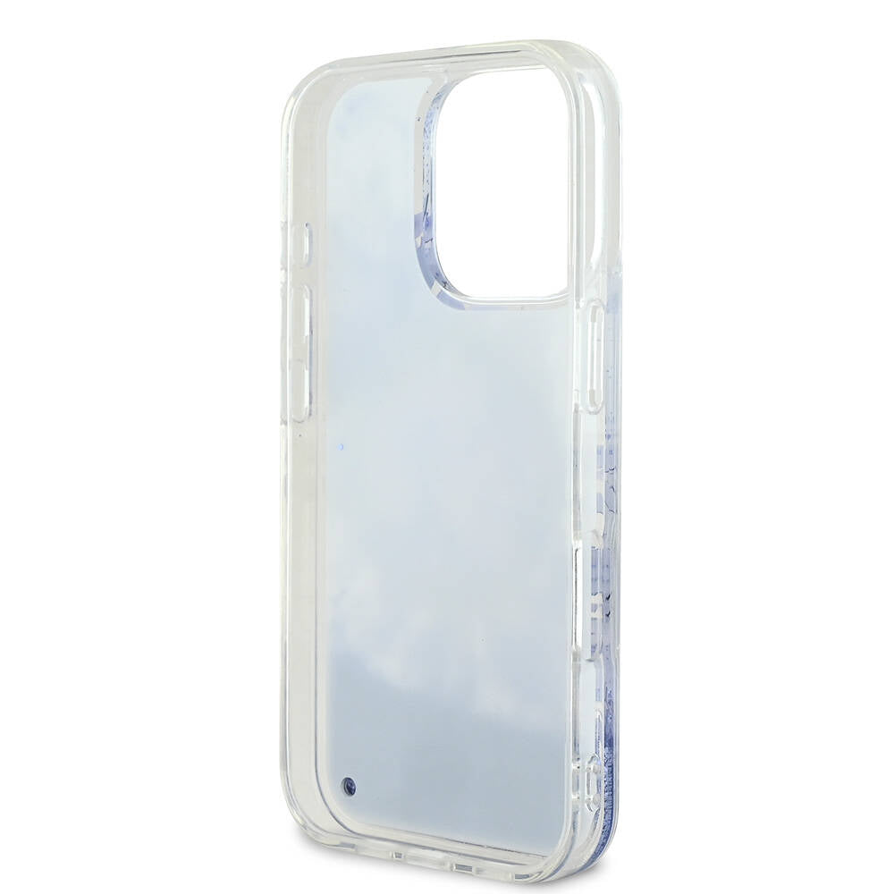 Apple iPhone 16 Pro Kılıf Guess Orjinal Lisanslı Magsafe Şarj Özellikli Sıvılı Simli Çiçek Desenli Kapak Pembe