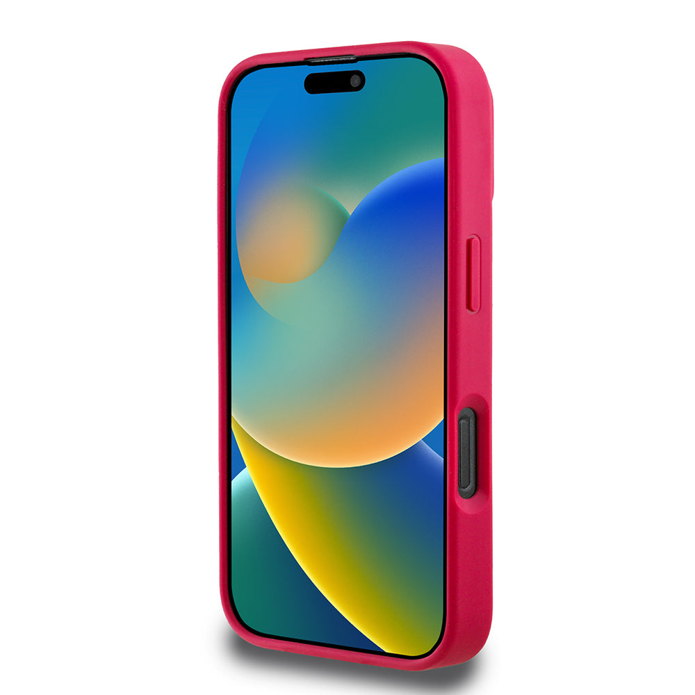 Apple iPhone 16 Pro Kılıf Guess Orjinal Lisanslı M-safe Şarj Özellikli Taneli Çiçek Tasarımlı Metal Yazı Logolu Kapak Pembe