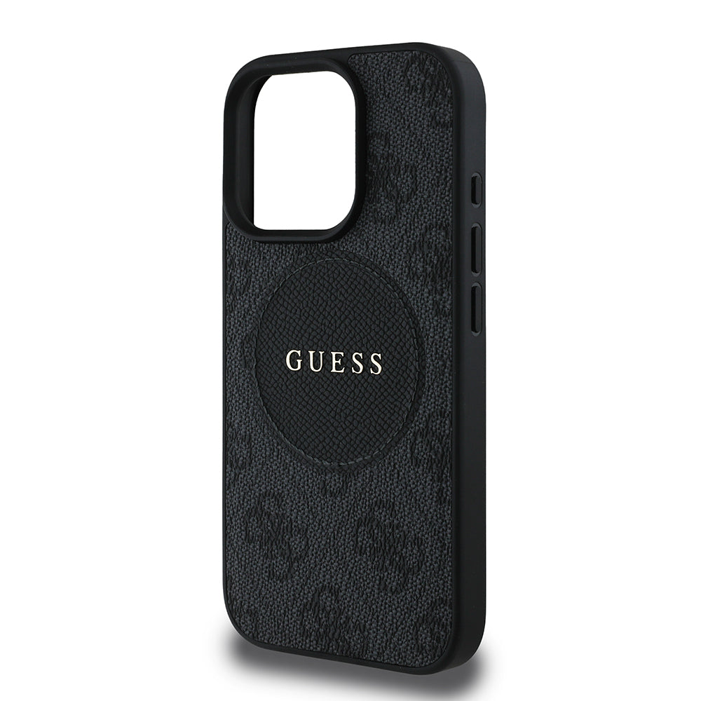 Apple iPhone 16 Pro Kılıf Guess Orjinal Lisanslı M-safe Şarj Özellikli Yazı Logolu Circle Classic Kapak Pembe