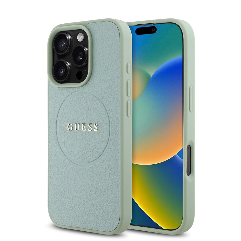 Apple iPhone 16 Pro Kılıf Guess Orjinal Lisanslı Magsafe Şarj Özellikli Yazı Logolu Grained Kapak Pembe