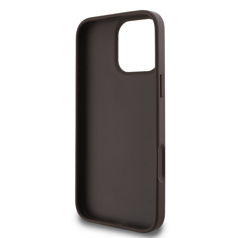 Apple iPhone 16 Pro Kılıf Guess Orjinal Lisanslı PU Deri 4G Desenli Metal Büyük 4G ve Yazı Logolu Kapak Pembe