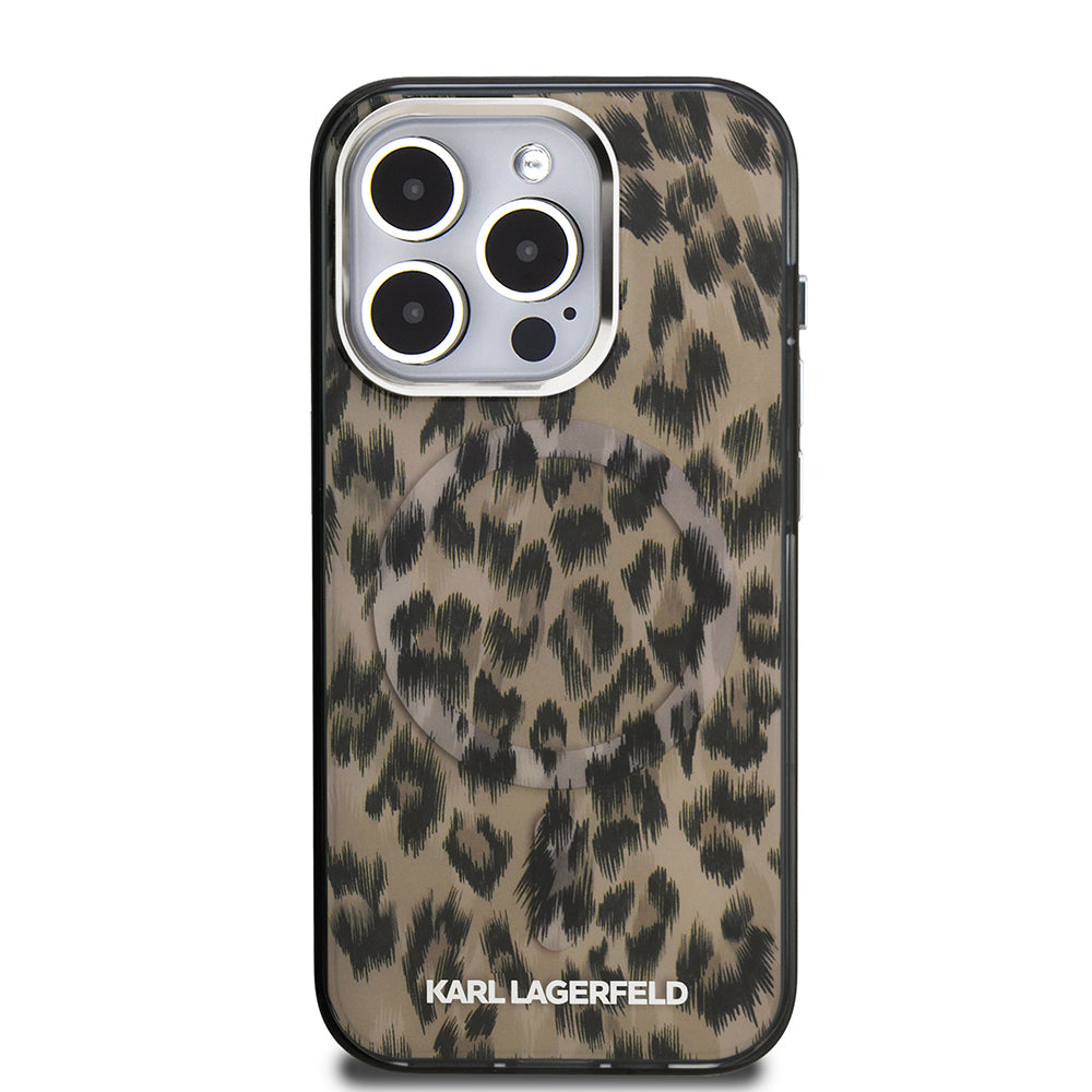 Apple iPhone 16 Pro Kılıf Karl Lagerfeld Orjinal Lisanslı IML Leopar Baskılı Kapak Kahverengi