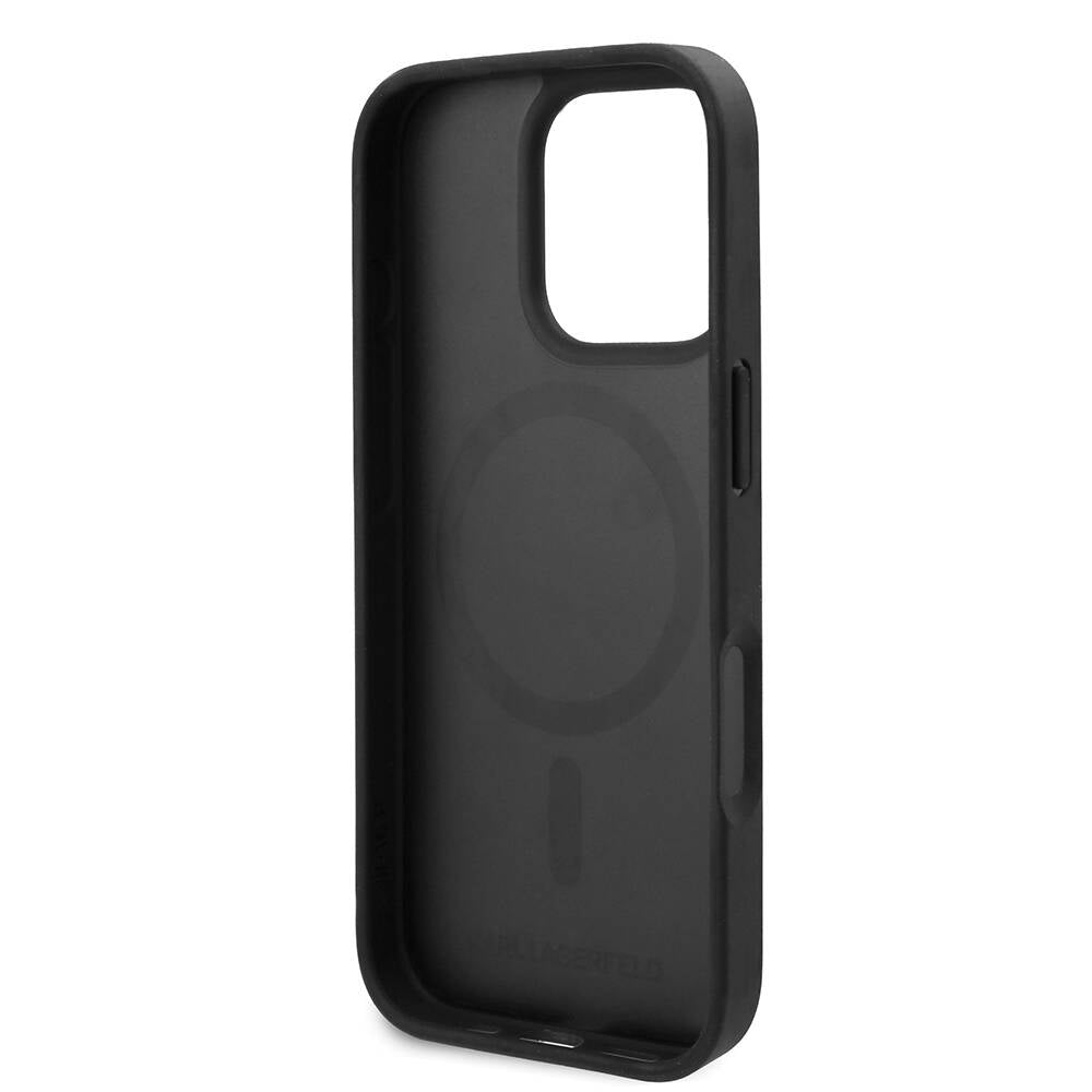 Apple iPhone 16 Pro Kılıf Karl Lagerfeld Orjinal Lisanslı Magsafe Şarj Özellikli KL Yazılı Hot Stamp Kapak Siyah