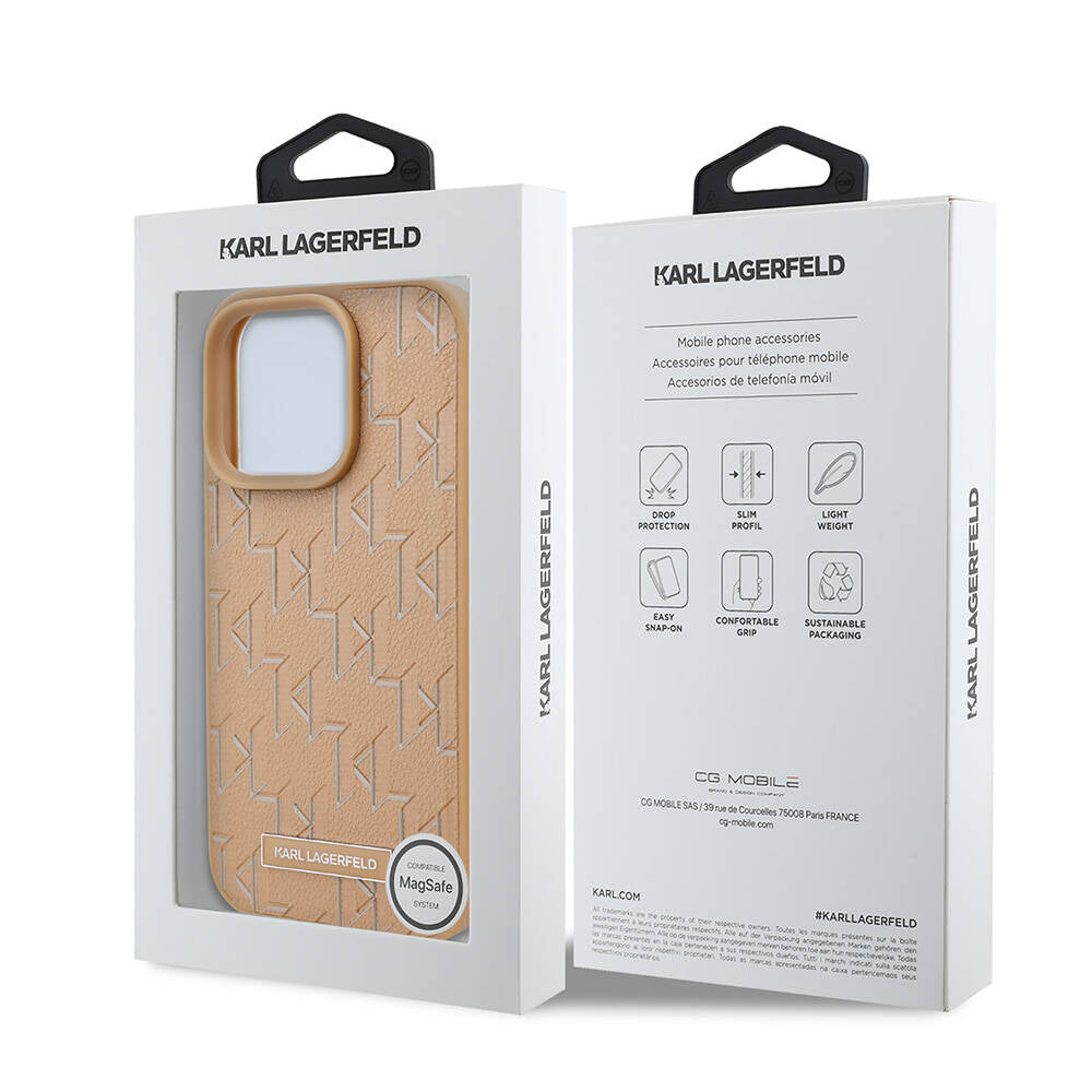 Apple iPhone 16 Pro Kılıf Karl Lagerfeld Orjinal Lisanslı Magsafe Şarj Özellikli KL Yazılı Hot Stamp Kapak Krem