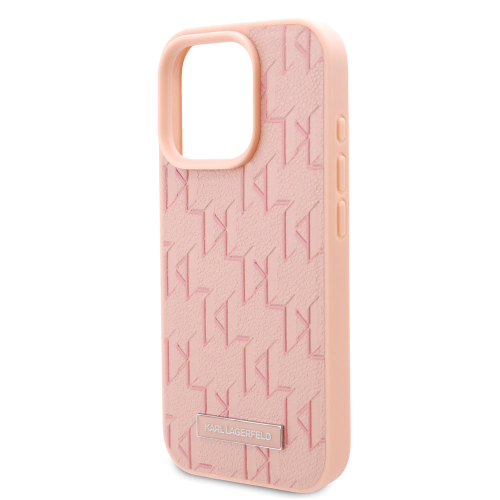 Apple iPhone 16 Pro Kılıf Karl Lagerfeld Orjinal Lisanslı Magsafe Şarj Özellikli KL Yazılı Hot Stamp Kapak Pembe