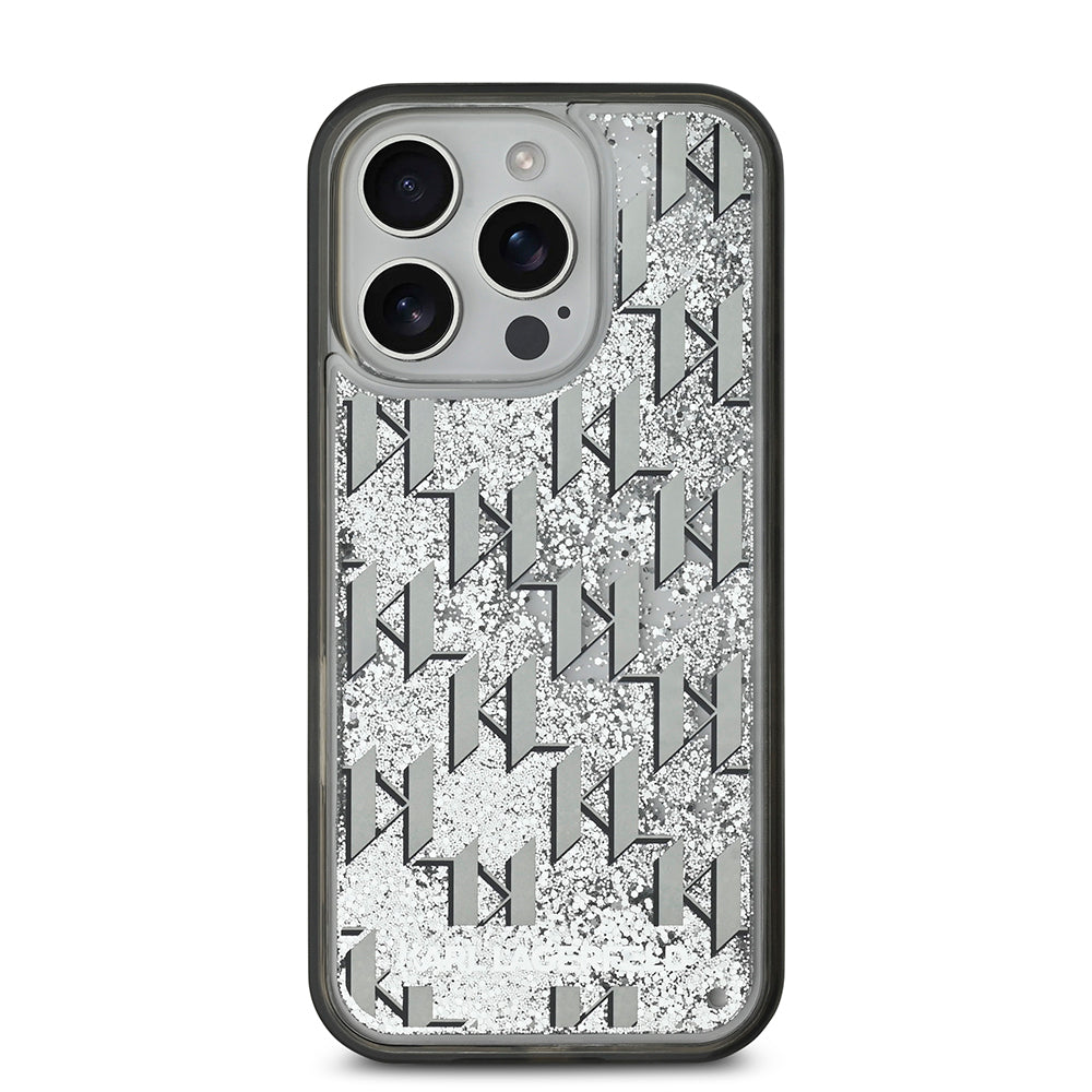 Apple iPhone 16 Pro Kılıf Karl Lagerfeld Orjinal Lisanslı Simli KL Yazılı Monogram Gradient Kapak Siyah