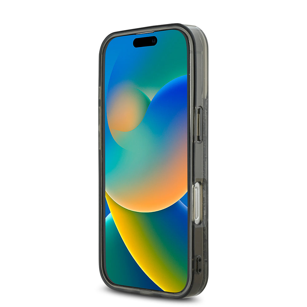 Apple iPhone 16 Pro Kılıf Karl Lagerfeld Orjinal Lisanslı Simli KL Yazılı Monogram Gradient Kapak Siyah