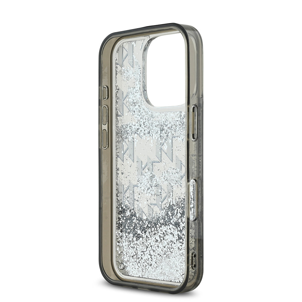 Apple iPhone 16 Pro Kılıf Karl Lagerfeld Orjinal Lisanslı Simli KL Yazılı Monogram Gradient Kapak Siyah