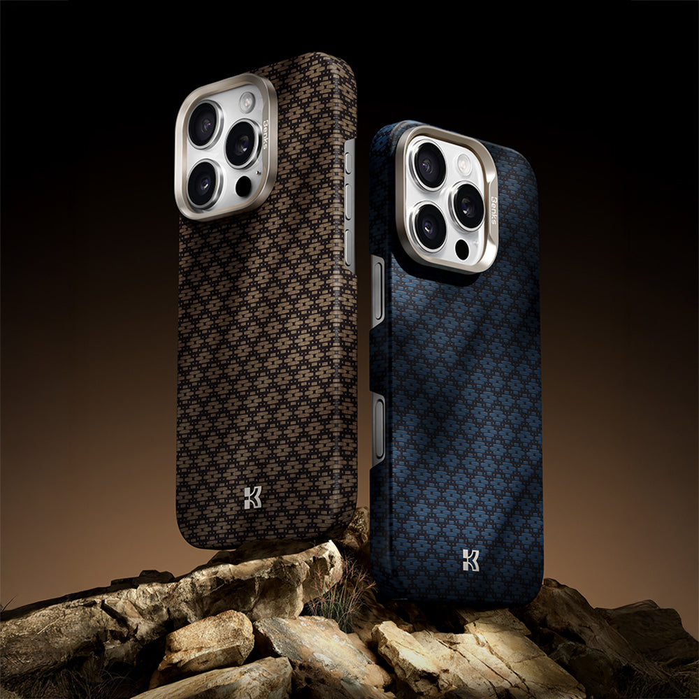 Apple iPhone 16 Pro Kılıf M-Safe Şarj Özellikli Benks ArmorAir ArmorGrid Serisi Kevlar Kapak Mavi
