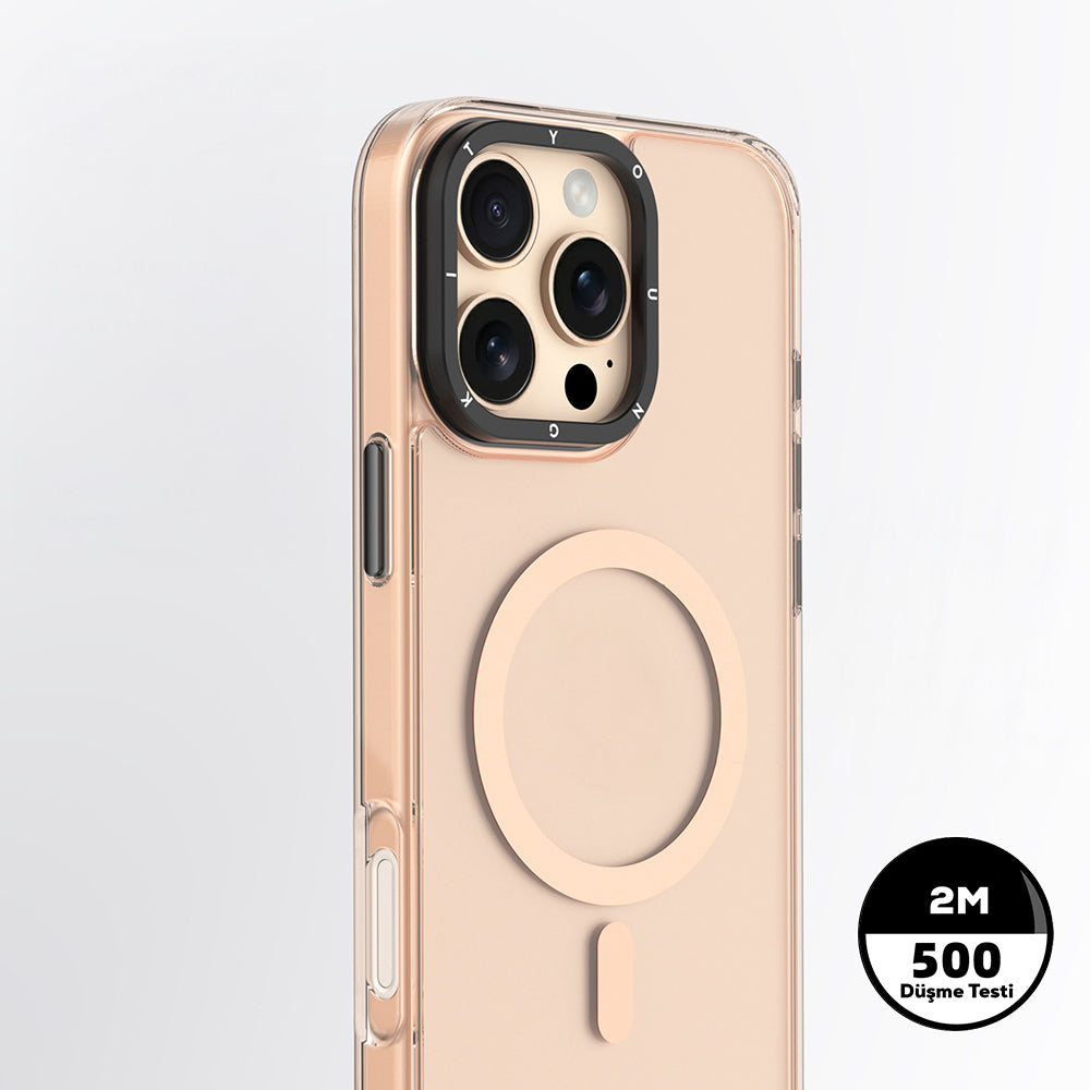 Apple iPhone 16 Pro Kılıf M-safe Şarj Özellikli Cam Arka Yüzey TPU Youngkit Gemstone Clear Serisi Kapak Gold