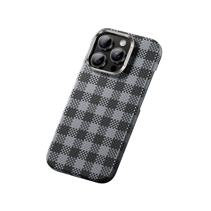 Apple iPhone 16 Pro Kılıf M-safe Şarj Özellikli Ekose Tasarımlı Benks ArmorVichy Kevlar Kapak Kırmızı