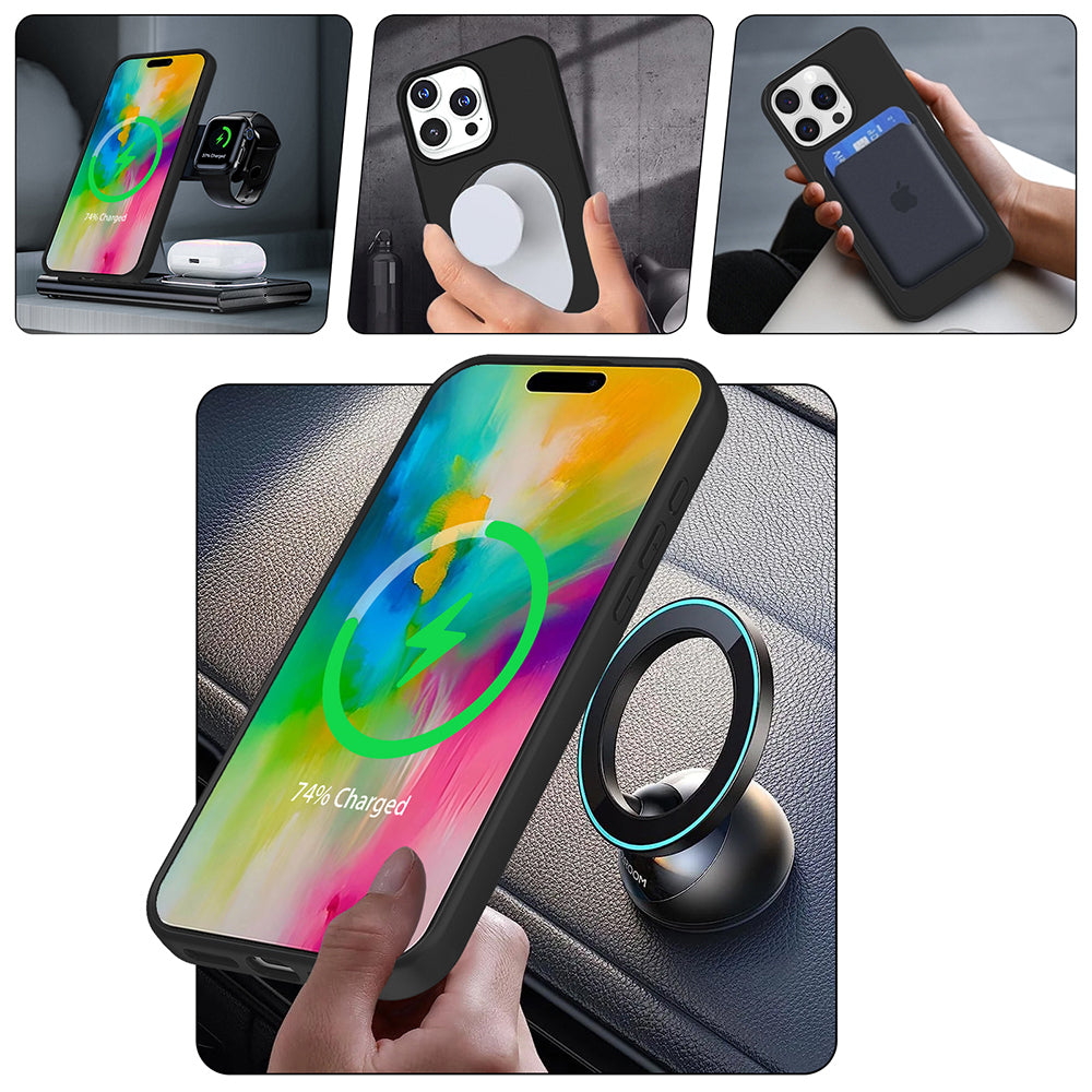 Apple iPhone 16 Pro Kılıf M-safe Şarj Özellikli Standlı Zore Samara Kapak Siyah