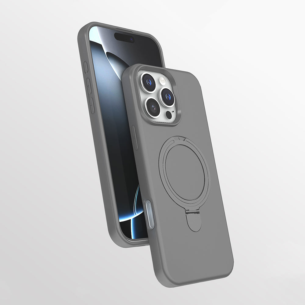 Apple iPhone 16 Pro Kılıf M-safe Şarj Özellikli Standlı Zore Samara Kapak Titanyum-Gri