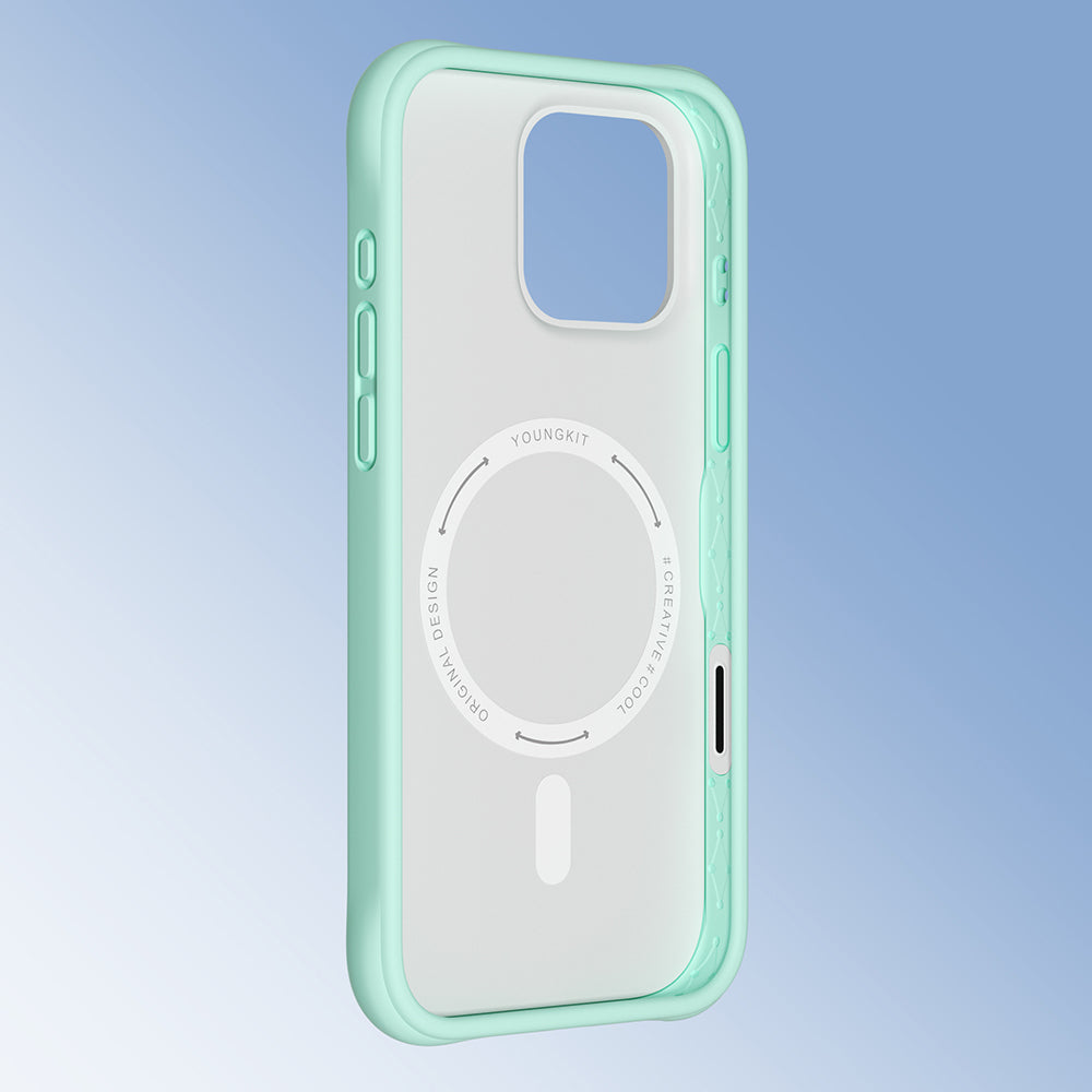 Apple iPhone 16 Pro Kılıf M-safe Şarj Özellikli Youngkit Macaroon Serisi Kapak Açık Yeşil