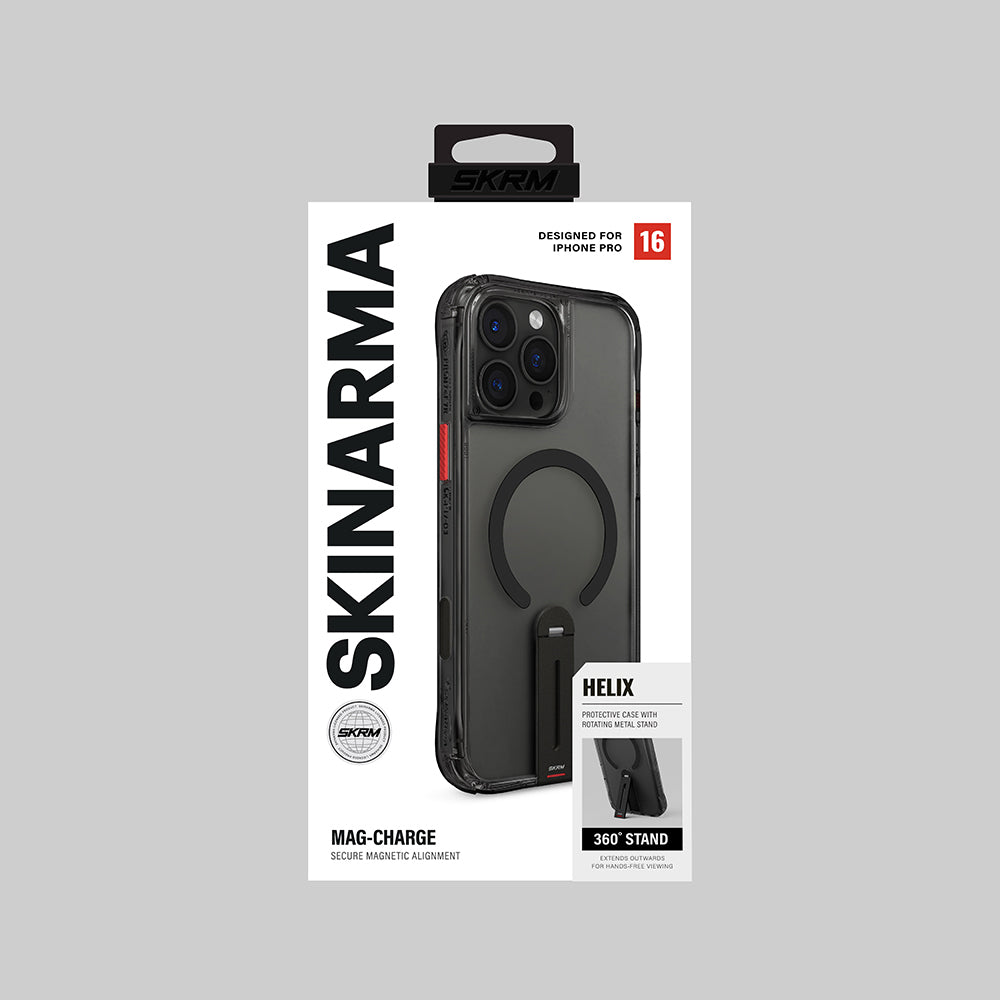 Apple iPhone 16 Pro Kılıf M-safe Şarj Özellikli 360 Derece Dönebilen Standlı Skinarma Helix Kapak Şeffaf