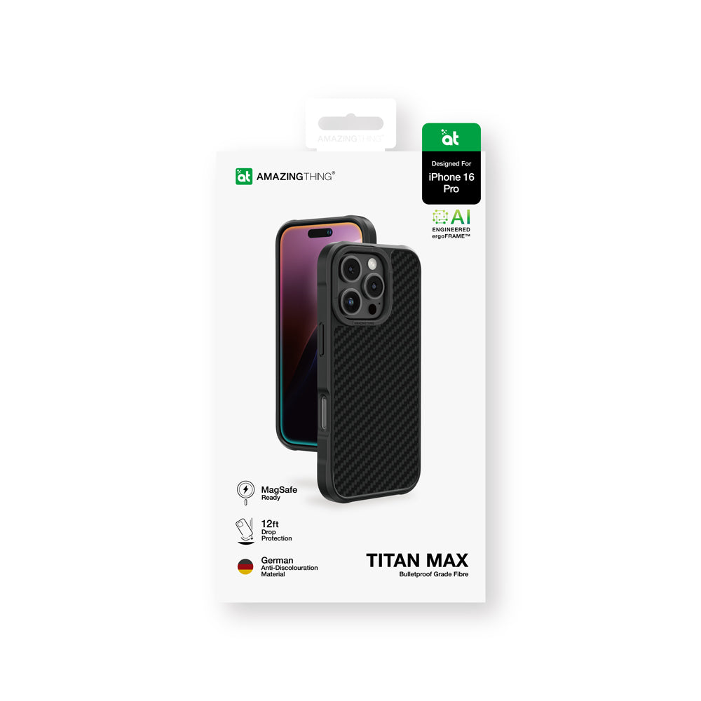 Apple iPhone 16 Pro Kılıf Magsafe Şarj Özellikli 600D Aramid Fiber Amazingthing Titan Max Serisi Kapak Siyah