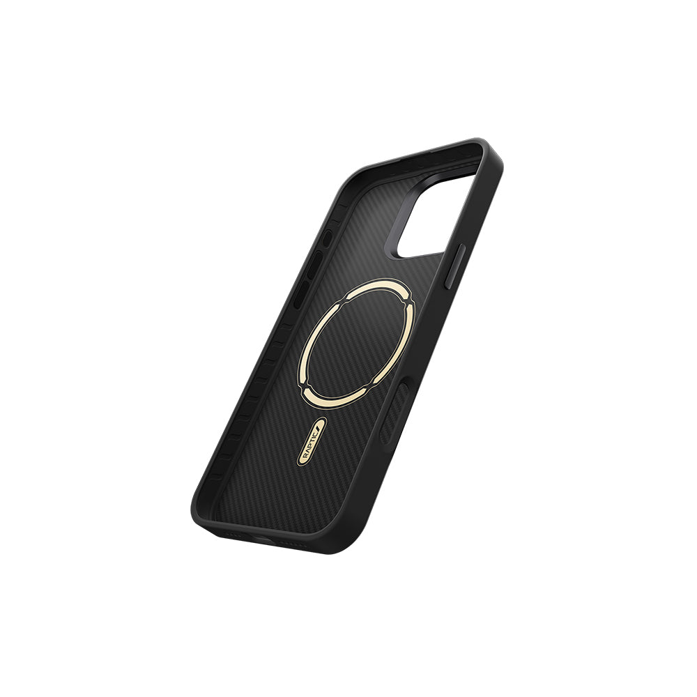 Apple iPhone 16 Pro Kılıf Magsafe Şarj Özellikli 600D Metal Kamera Çerçeveli Raptic Aramid Fiber Serisi Kapak Siyah
