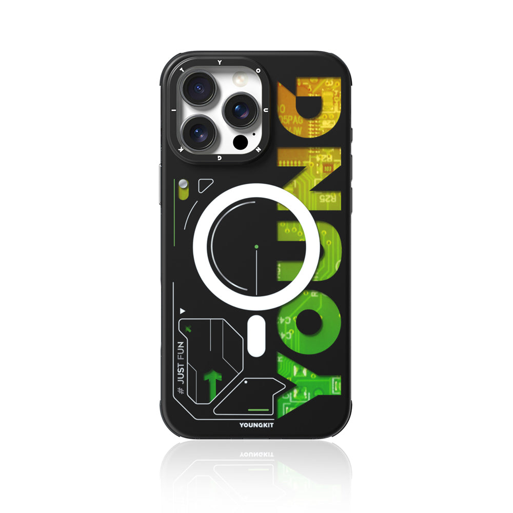 Apple iPhone 16 Pro Kılıf Magsafe Şarj Özellikli Airbagli Çift Katmanlı Youngkit Future Serisi Kapak Yeşil