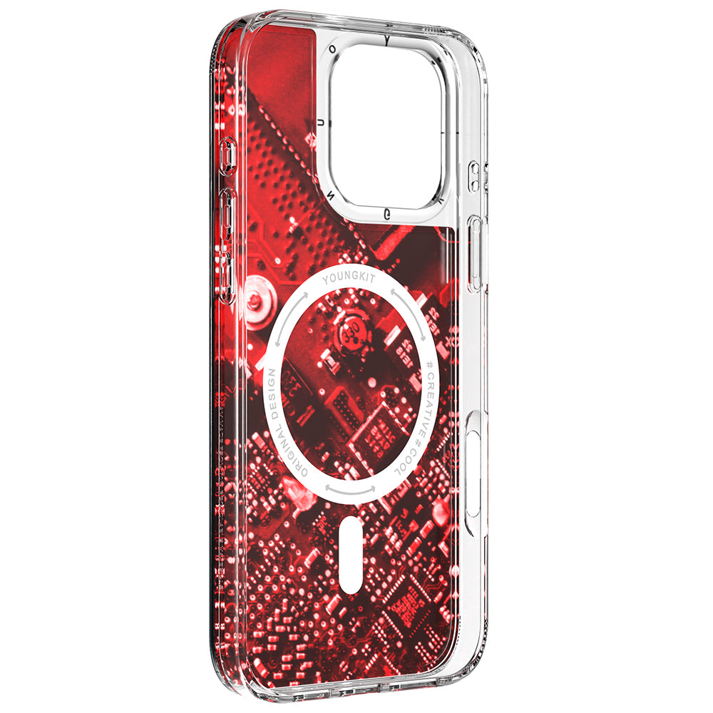 Apple iPhone 16 Pro Kılıf Magsafe Şarj Özellikli Airbagli Çift Katmanlı Youngkit Future Streamer Serisi Kapak Kırmızı