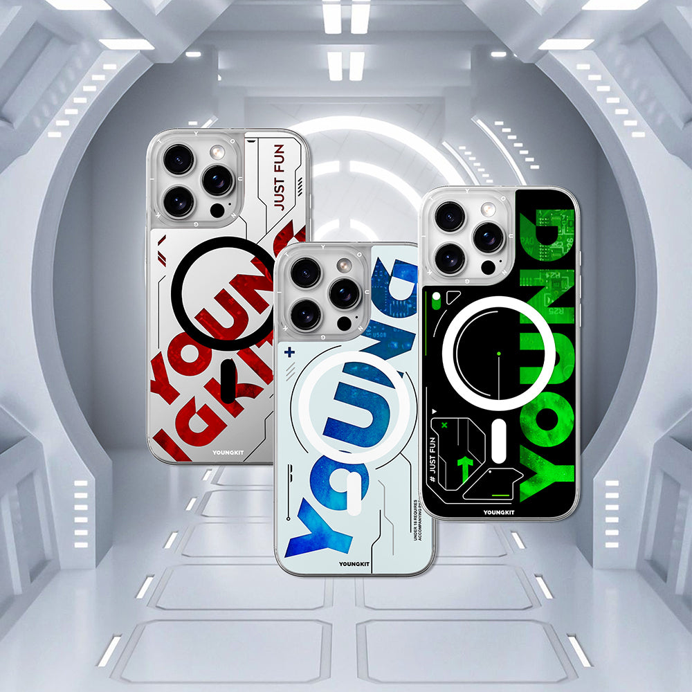 Apple iPhone 16 Pro Kılıf Magsafe Şarj Özellikli Airbagli Çift Katmanlı Youngkit Future Streamer Serisi Kapak Mavi