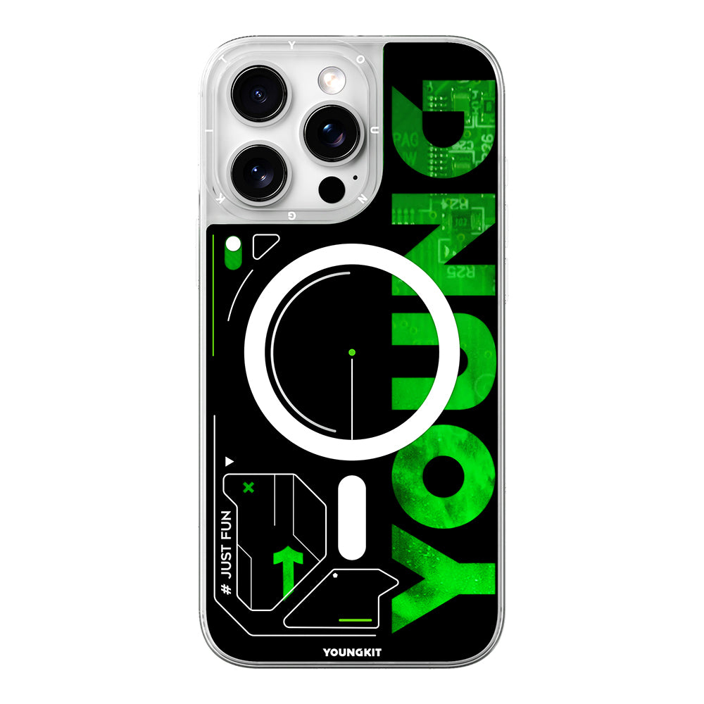 Apple iPhone 16 Pro Kılıf Magsafe Şarj Özellikli Airbagli Çift Katmanlı Youngkit Future Streamer Serisi Kapak Yeşil