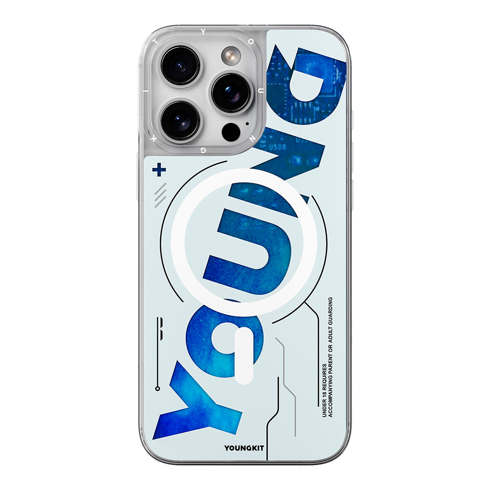 Apple iPhone 16 Pro Kılıf Magsafe Şarj Özellikli Airbagli Çift Katmanlı Youngkit Future Streamer Serisi Kapak Mavi