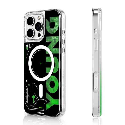 Apple iPhone 16 Pro Kılıf Magsafe Şarj Özellikli Airbagli Çift Katmanlı Youngkit Future Streamer Serisi Kapak Yeşil